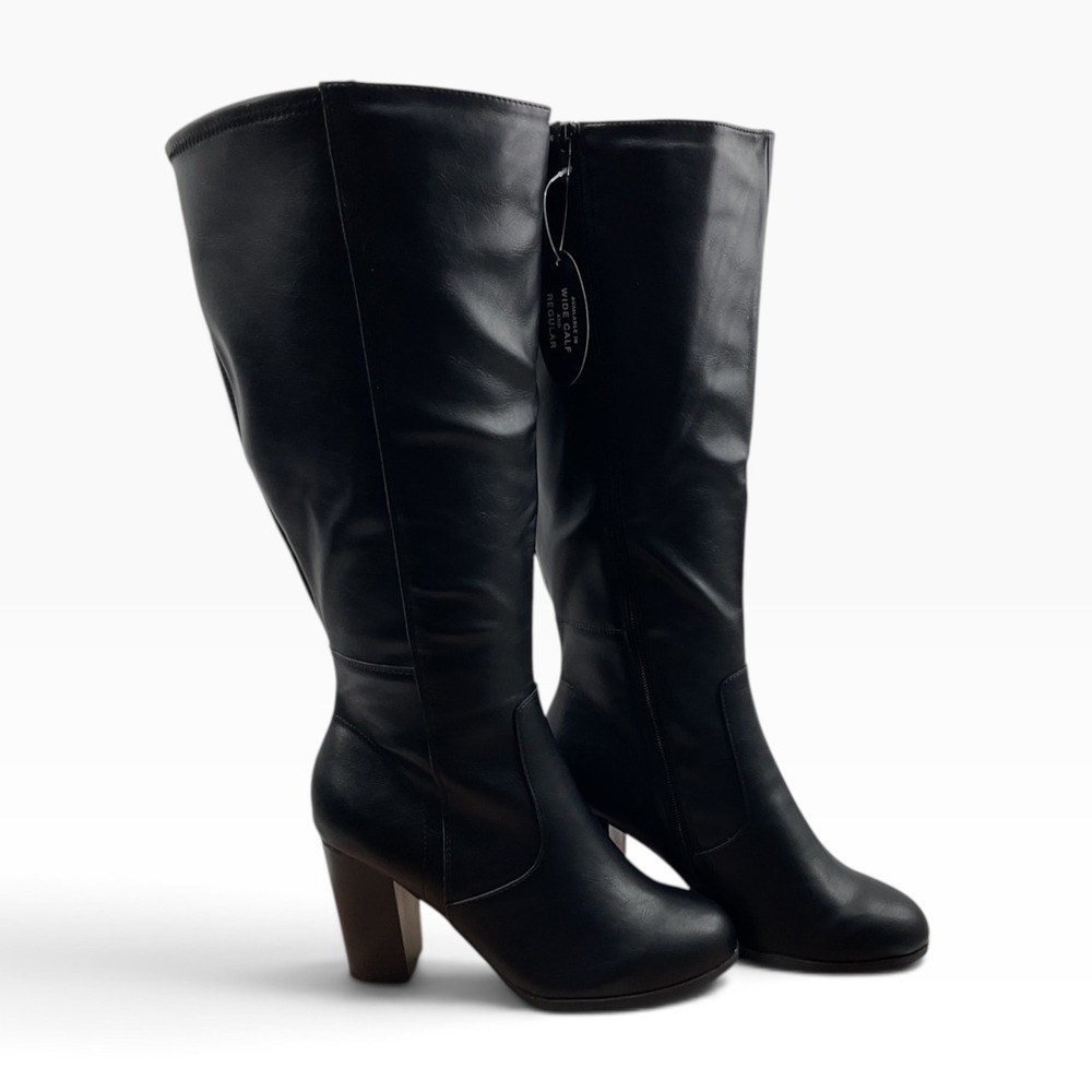 Style&co. Black Wide Calf Knee High Block Heel Boots 8W 10011911000
